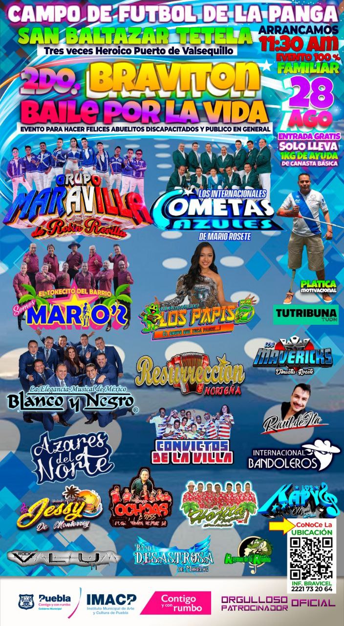El Ayuntamiento de Puebla te invita al "Bravitón baile por la vida este 28 de agosto"