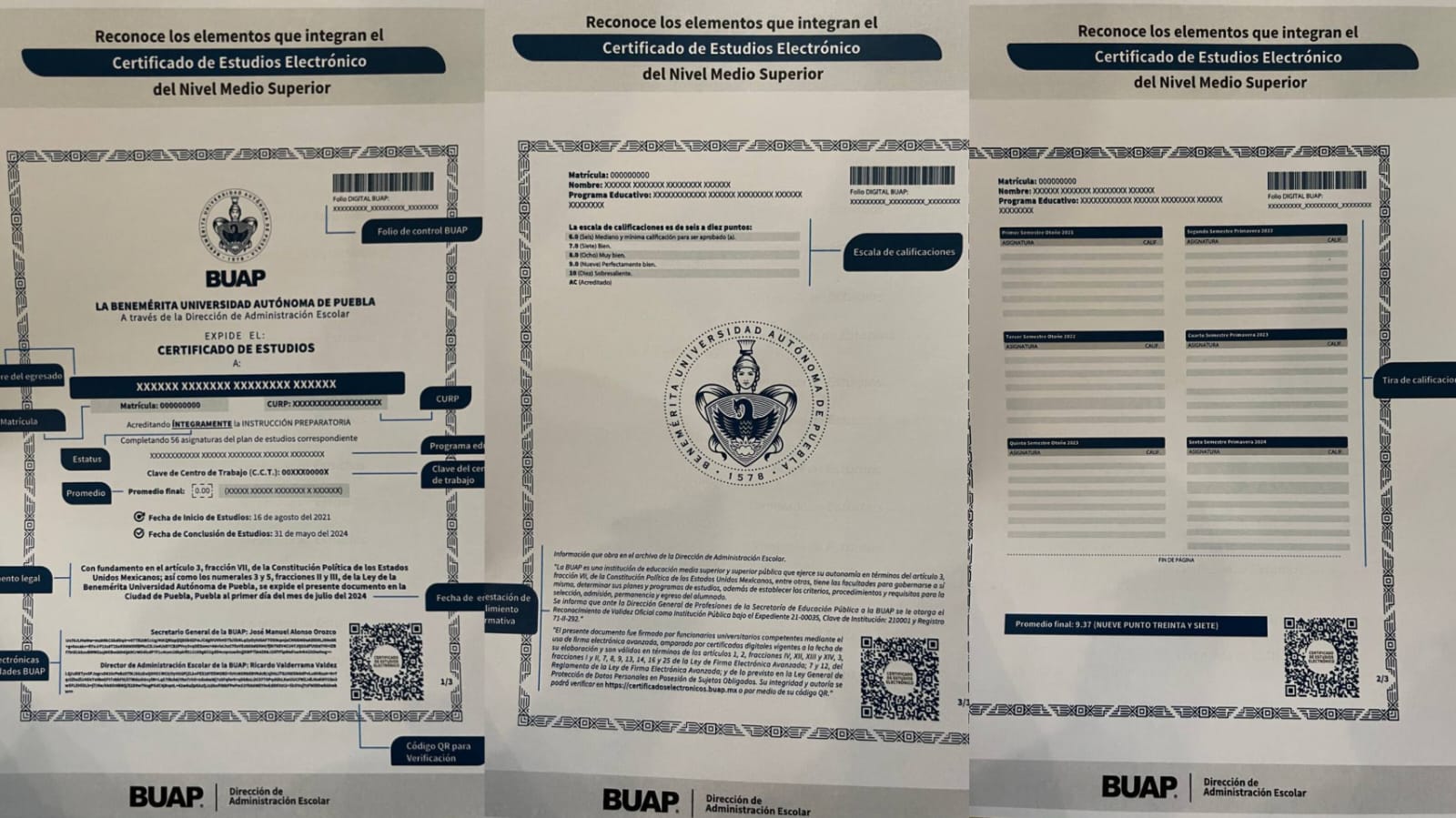 Así luce el nuevo Certificado de Estudios Electrónico para preparatorias de la BUAP